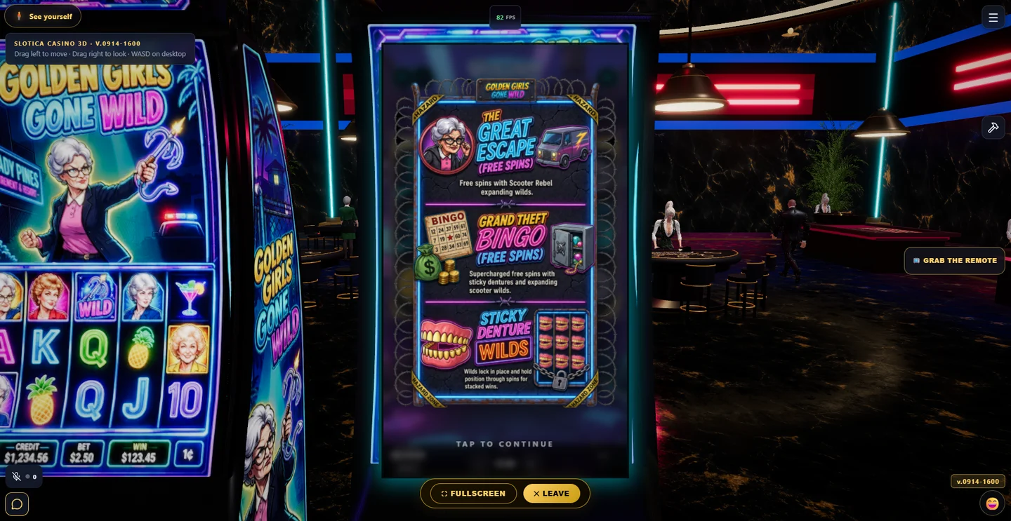 Golden Girls Gone Wild feature and bonus information displayed inside a cabinet